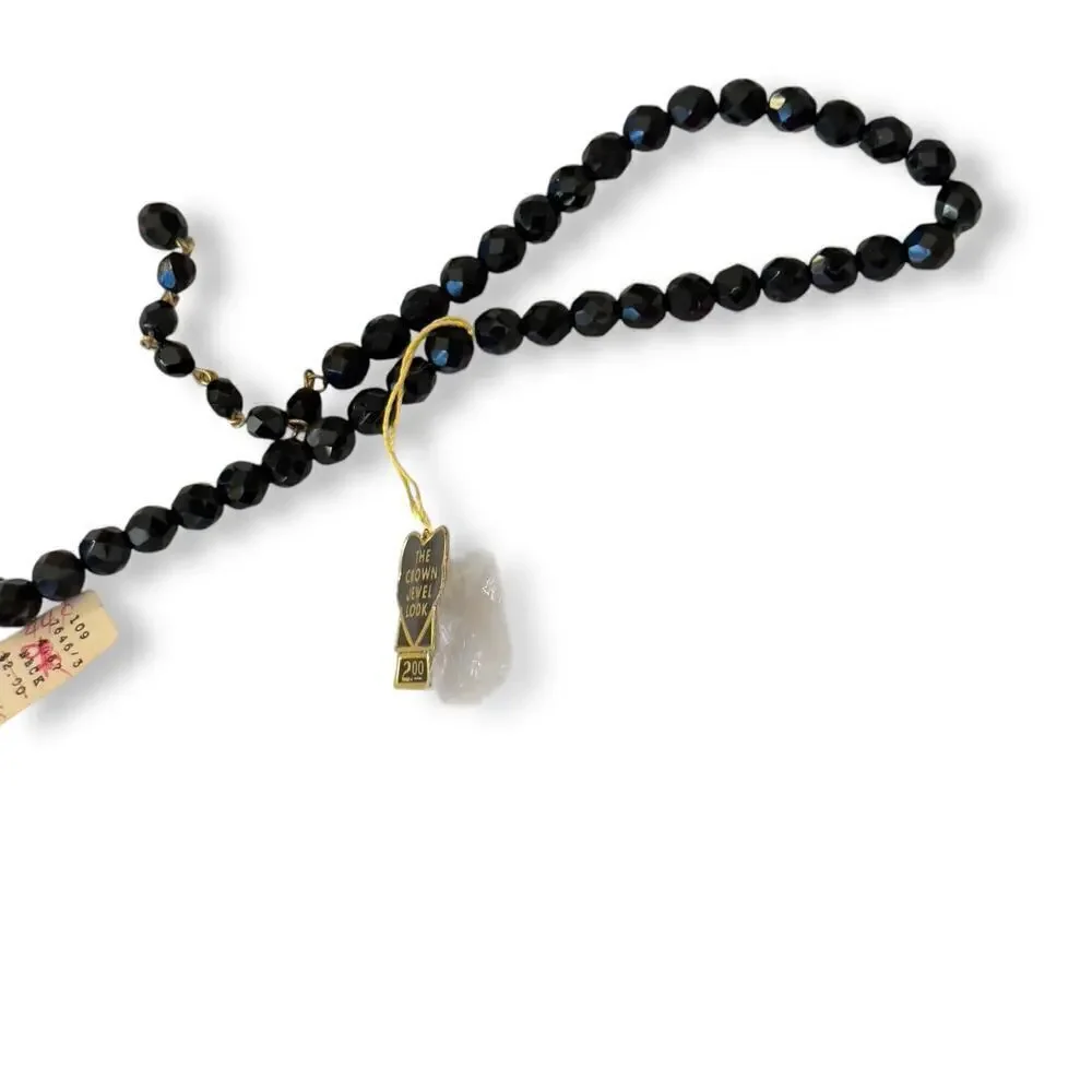 Vintage Laguna Black Jet Crystal Faceted Beaded Necklace NWT Estate Jewelry 28”